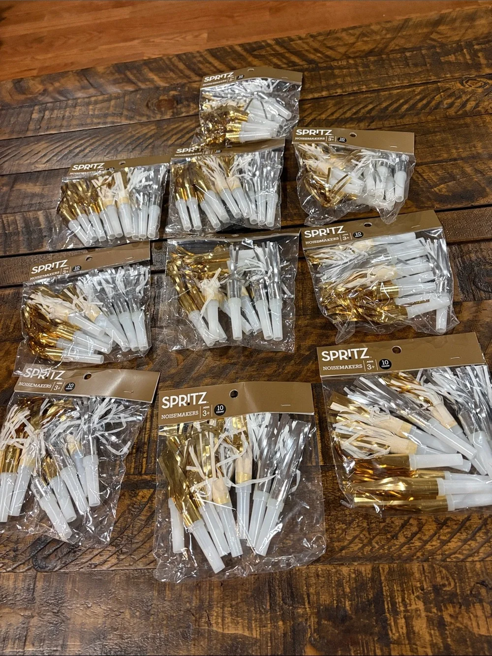 100 Spritz Gold and White Party Noisemakers - Festive Pack